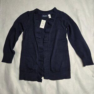 Girls Navy Blue Ruffle Front‎ Cardigan Sweater M 5/6 By The Childrens Place
